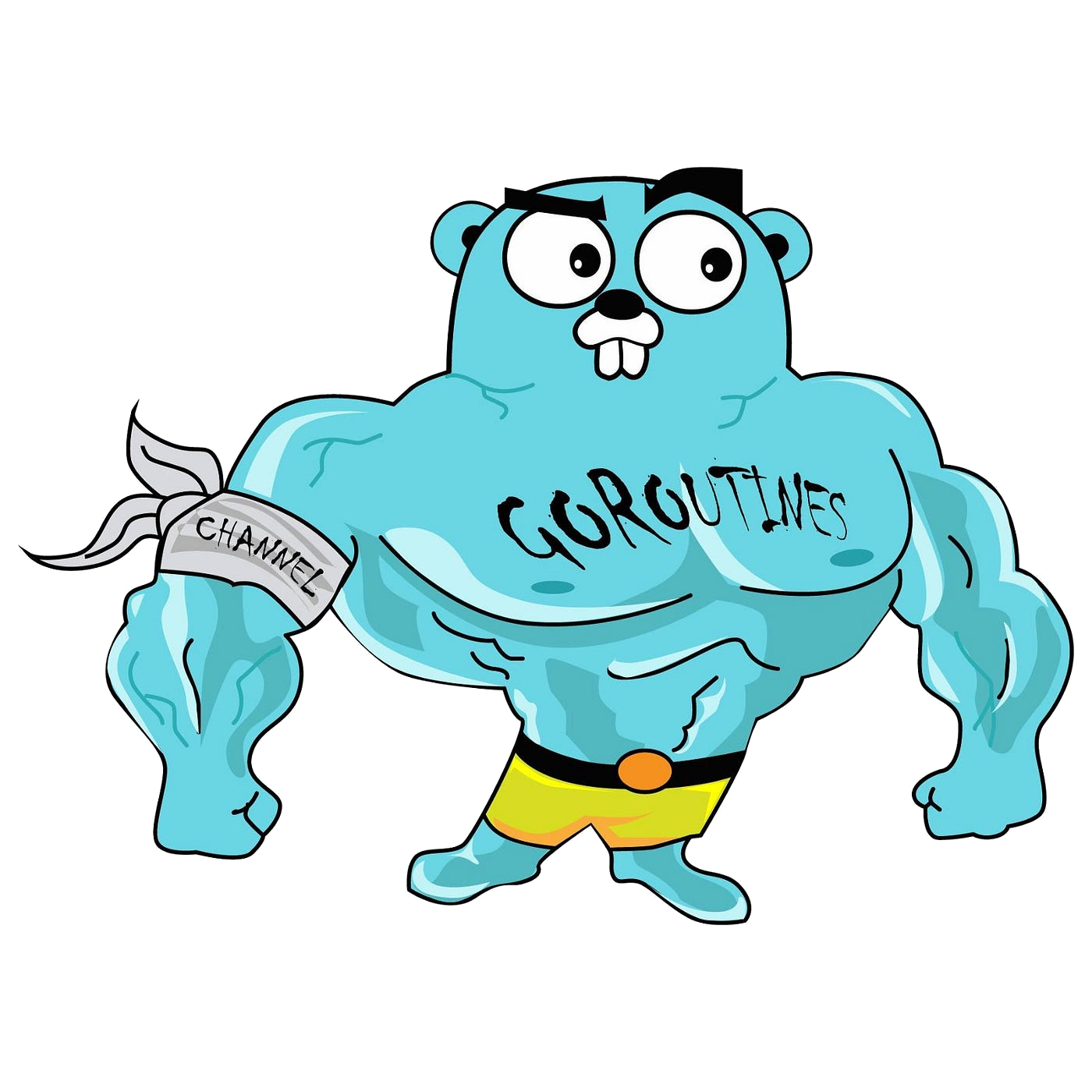 A super strong gopher with a tattoo gourthines written on the chest